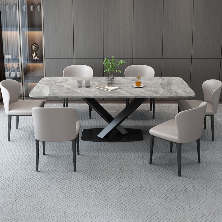 Luxury Style Sintered Stone Table Black Single Pedestal Base Rectangle Table for Home Clearhalo ' dining_table' 'Dining Tables & Seating' 'Dining Tables' 'furn' 'furn_dining_table' 'Furniture' 'furniture_dining_table' 'Kitchen & Dining Furniture' 'kitchen&dining_furn' 'kitchen' 'kitchen_dining_table' 1200x1200_a704ef6c-9538-412e-9360-735d7790df7a