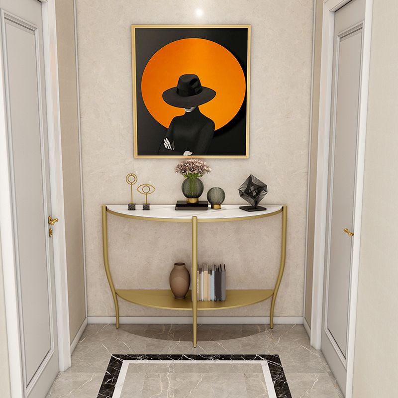 Tavolo di accento console in pietra contemporanea tavolo da mezza luna con ripiani per Hall