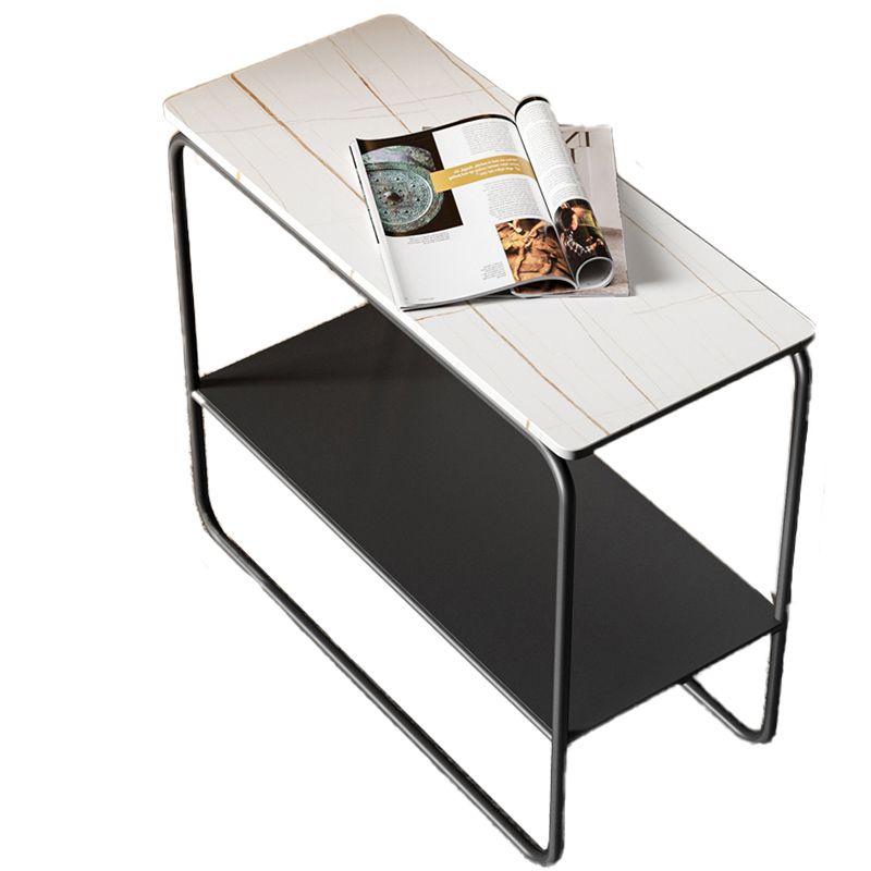 Contemporary Rectangular Side Table Slate Top Sled End Table