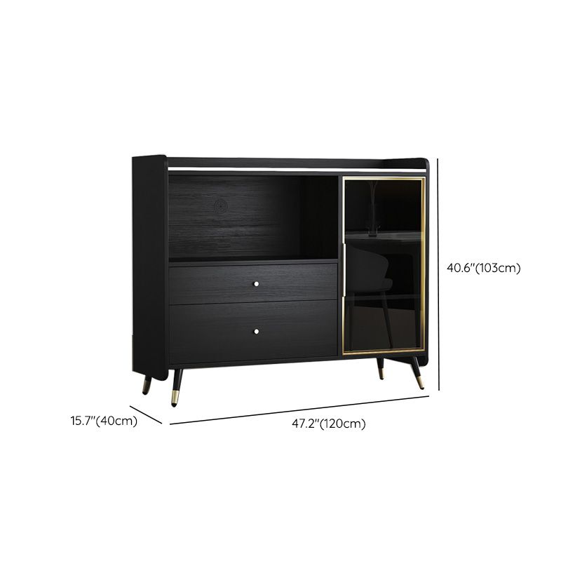 Zwarte open opbergserver Glam Wood Dining Server met 2 lades