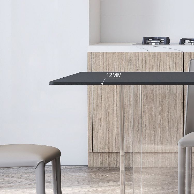 Rectangular Stone Dining Table Modern White-black Furniture with Acrylic Double Pedestal Clearhalo 'Dining Tables & Seating' 'Dining Tables' 'dining_table' 'furn' 'furn_dining_table' 'Furniture' 'Kitchen & Dining Furniture' 1200x1200_a70fa441-99db-45e5-a11e-8263856bf4f7