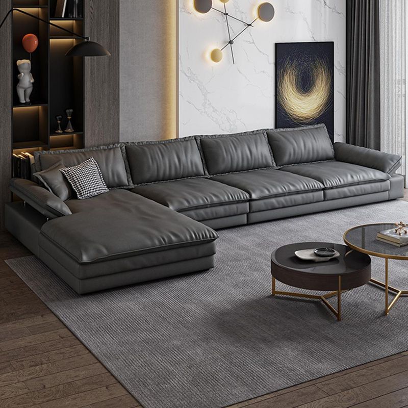 Mid Century Modern Black Sofa with Pillow Top Arm and Loose Back