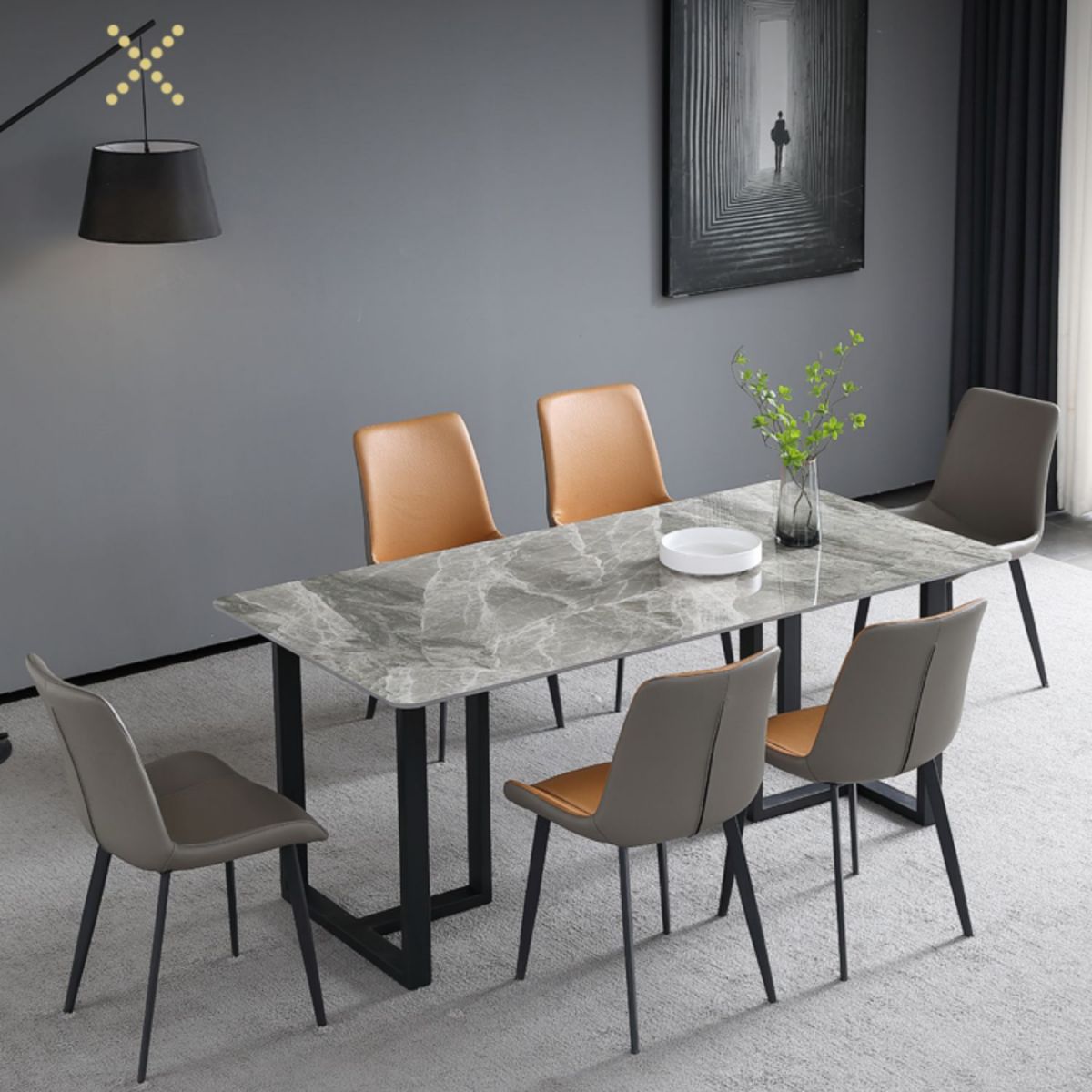 Industrial Grey Table for Restaurant Rectangle Dining Table with Double Pedestal Clearhalo 'Dining Tables & Seating' 'Dining Tables' 'dining_table' 'furn' 'furn_dining_table' 'Furniture' 'furniture_dining_table' 'Kitchen & Dining Furniture' 'kitchen' 'kitchen_dining_table' 1200x1200_a710a108-9fcc-4986-9e2e-5b37d336115d