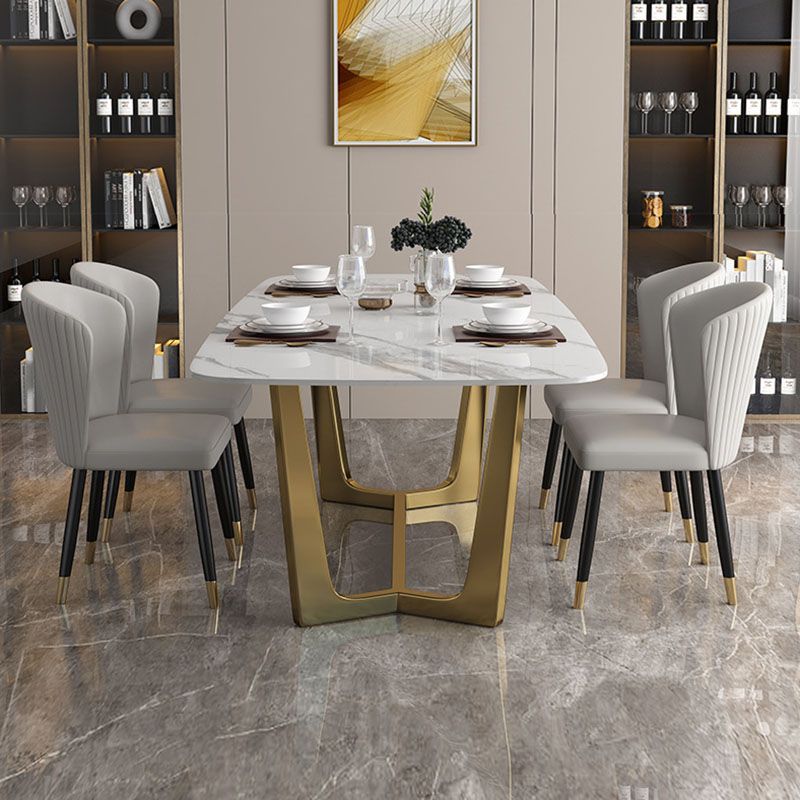 Traditional Luxury Table White Stone Rectangle Dining Table for Home Clearhalo 'Dining Tables & Seating' 'Dining Tables' 'dining_table' 'furn' 'furn_dining_table' 'Furniture' 'Kitchen & Dining Furniture' 1200x1200_a71216b8-0e70-493d-9bd5-82f1f9065625