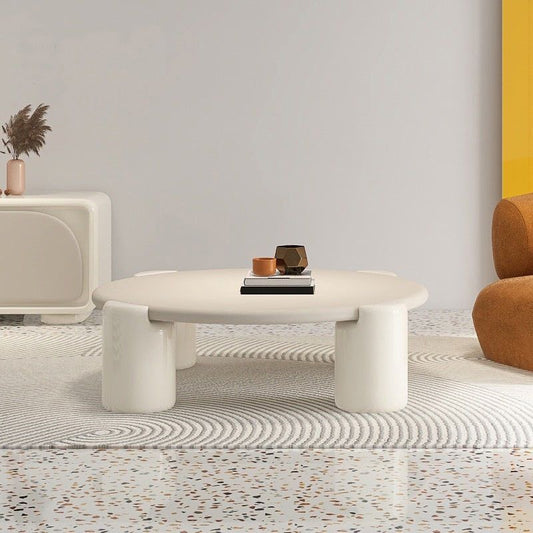 Contemporary Round Wood Cocktail Table White 4 Legs Coffee Table - 13.8" H