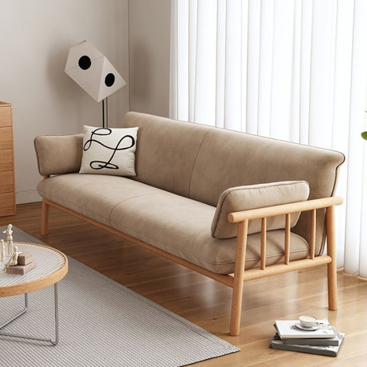 Slipcovered Single Cushion Sofa Tropical Solid Wood Seat with Pillows