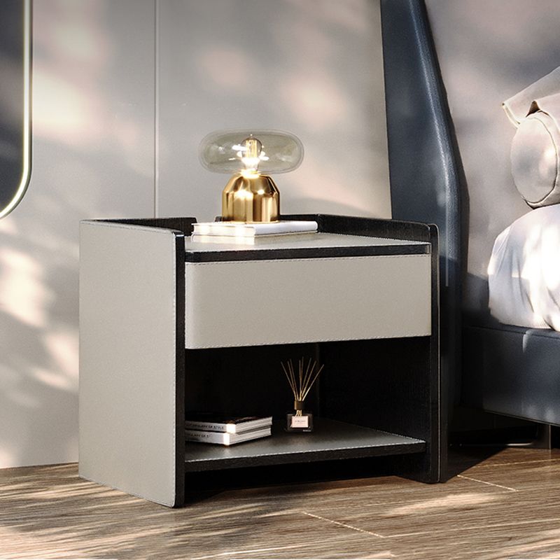 1-Drawer Nightstand 16.5" W Leather Open Storage Night Table for Bedroom Clearhalo 'Bedroom Furniture' 'furn' 'furn_night_stand' 'Furniture' 'night_stand' 'Nightstands' 1200x1200_a71befc9-0339-46f0-9b48-91a44df9c892