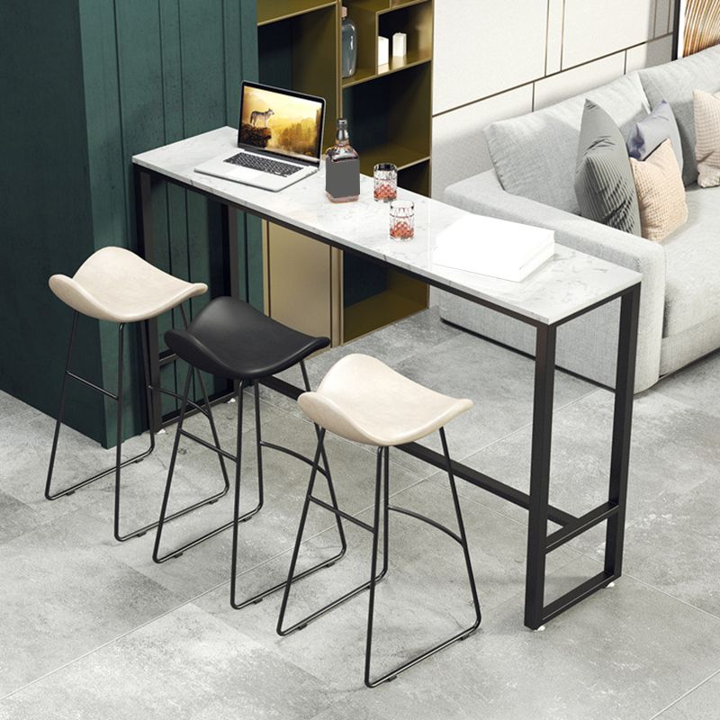 Mesa de bar industrial, altura de barra rectangular, mesa de pub con tapa de piedra para interiores