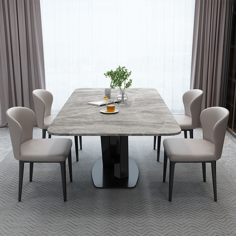 Luxury Style Sintered Stone Table Black Single Pedestal Base Rectangle Table for Home Clearhalo ' dining_table' 'Dining Tables & Seating' 'Dining Tables' 'furn' 'furn_dining_table' 'Furniture' 'furniture_dining_table' 'Kitchen & Dining Furniture' 'kitchen&dining_furn' 'kitchen' 'kitchen_dining_table' 1200x1200_a7234cf9-956c-4006-8c8e-6815555c493d
