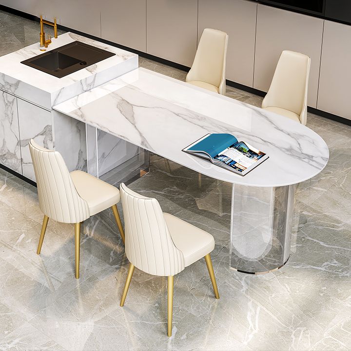 Stone Center Top Dining table Acrylic Double Pedestal Modern White Dinette Table Clearhalo 'Dining Tables & Seating' 'Dining Tables' 'dining_table' 'furn' 'furn_dining_table' 'Furniture' 'furniture_dining_table' 'Kitchen & Dining Furniture' 1200x1200_a724d480-09e9-4a56-af96-c4457f5edc88