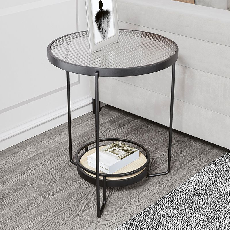 23.6" Tall Round Glass Top Side Table Iron Frame Base End Table with Shelf Clearhalo 'Coffee & Accent Tables' 'End & Side Tables' 'end_side_tables' 'furn' 'furn_end_side_tables' 'Furniture' 'Living Room Furniture' 1200x1200_a72580bc-f6d2-46e5-975a-42123c357697