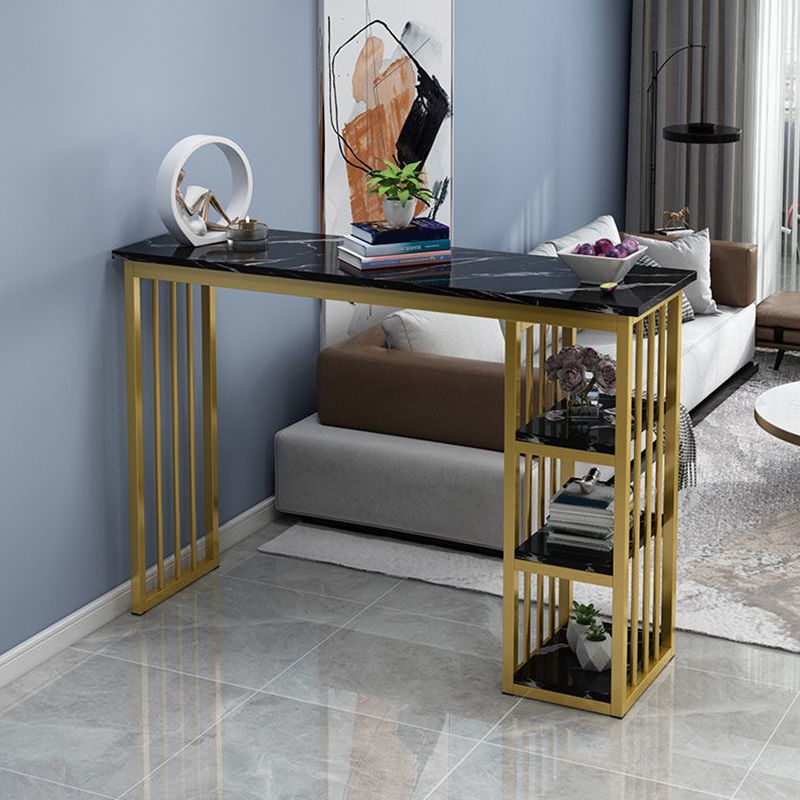 Mesa industrial rectangular con altura de barra, mesa de bar de madera sintética con base de almacenamiento