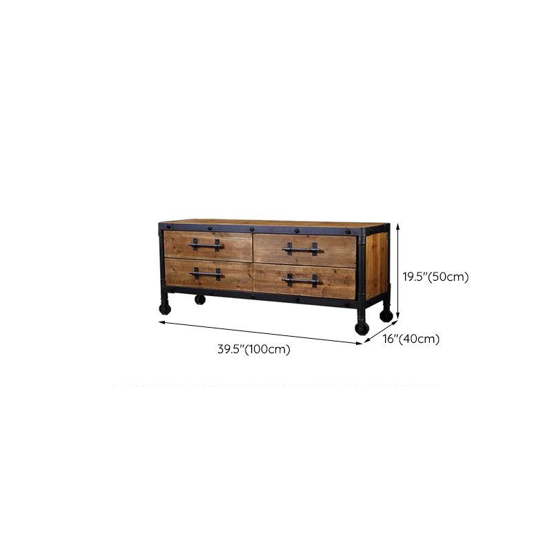 Console TV industrielle en pin, support multimédia de rangement fermé avec tiroirs pour le salon