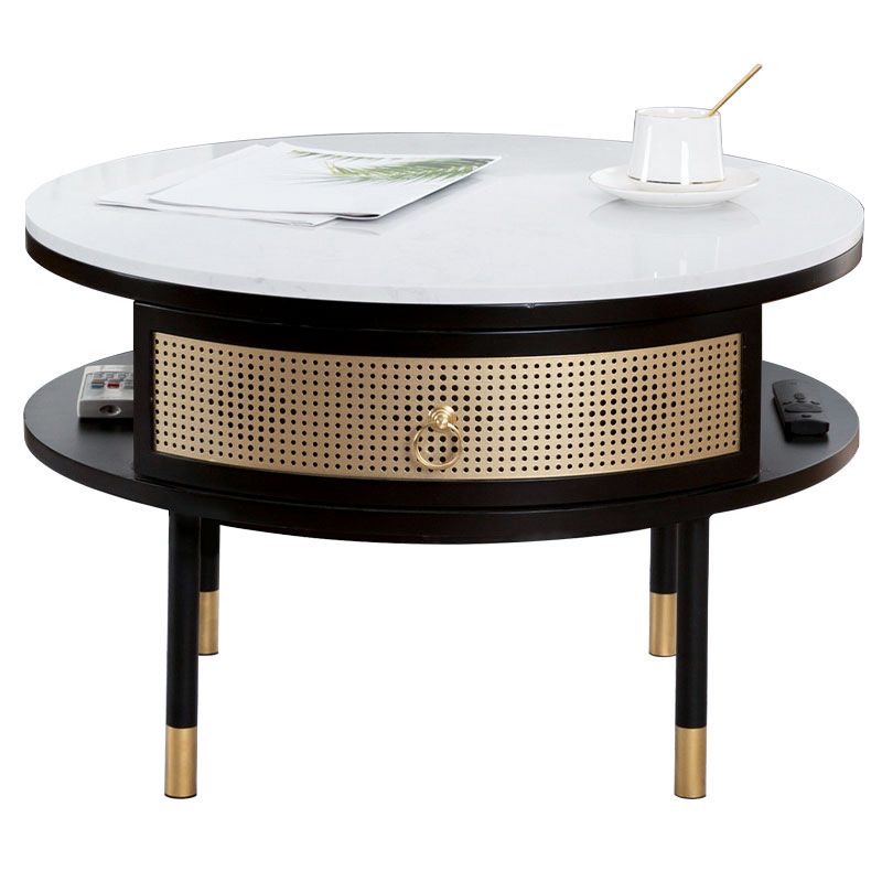 17.7" H Round Slate Coffee Table 4 Legs Cocktail Table with 2 Drawers Clearhalo 'Coffee & Accent Tables' 'Coffee Tables' 'coffee_tables' 'furn' 'furn_coffee_tables' 'Furniture' 'Living Room Furniture' 1200x1200_a7288af1-8b46-421b-99b3-fa18725bcb5f