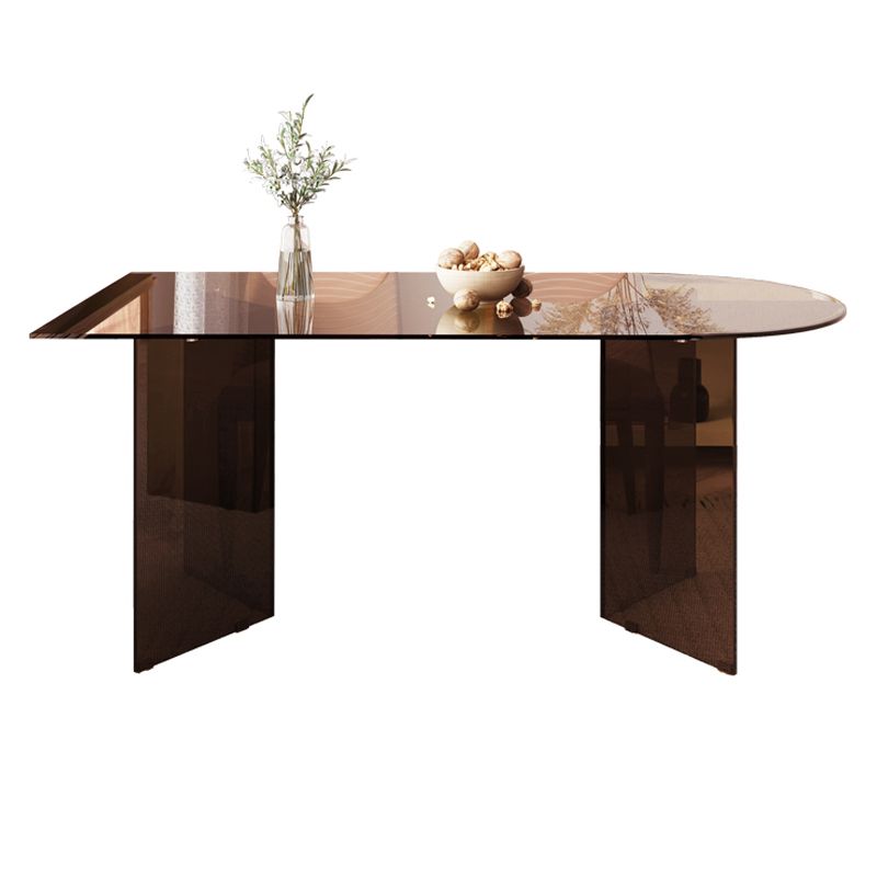 Tempered Glass Dining Table Double Pedestal Base Free Form Table for Home Clearhalo ' dining_table' 'Dining Tables & Seating' 'Dining Tables' 'furn' 'furn_dining_table' 'Furniture' 'furniture_dining_table' 'Kitchen & Dining Furniture' 'kitchen&dining_furn' 'kitchen' 'kitchen_dining_table' 1200x1200_a7299007-23f8-4ece-84b1-e064cfe43380