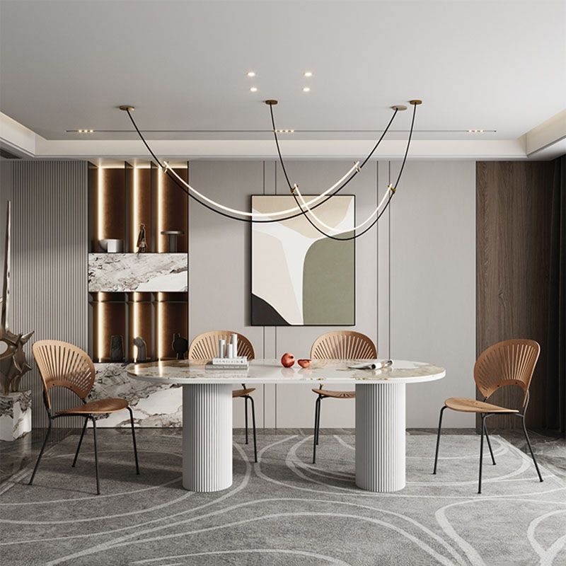 Oval Modern Dining Table Stone Top Metal Double Pedestal Dining Room Table Clearhalo 'Dining Tables & Seating' 'Dining Tables' 'dining_table' 'furn' 'furn_dining_table' 'Furniture' 'furniture_dining_table' 'Kitchen & Dining Furniture' 'kitchen' 'kitchen_dining_table' 1200x1200_a72fb5d3-29db-459a-9ef2-e79b6f21db1a
