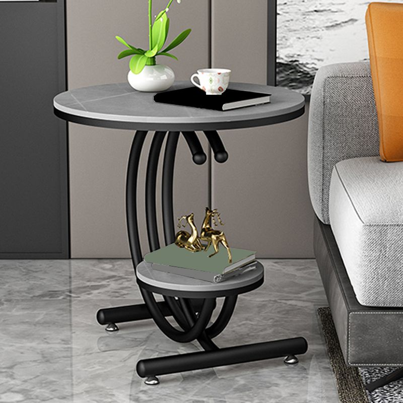 19.6"/23.6" Modern Slate Round End Table Metal C Side Table with Shelf