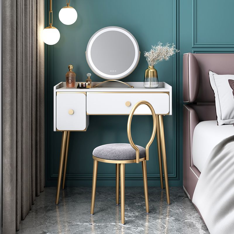 Glam 32.28" H Wooden 2-drawer Dressing Table Make-up Vanity Stool