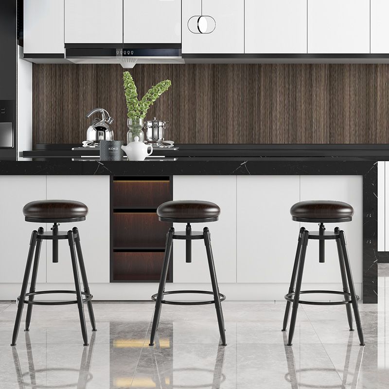 Rotatable Upholstered Counter Stool Industrial Metal Footrest Bar Chair