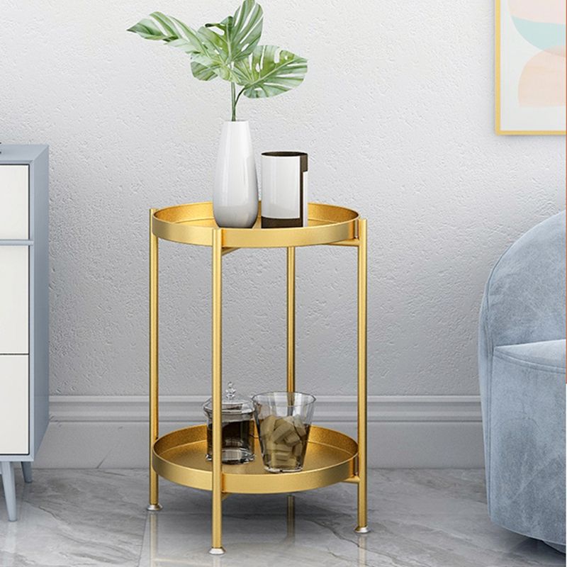 Mid-Century Metal Round Tray Top Side Table 4 Legs End Table with Shelf