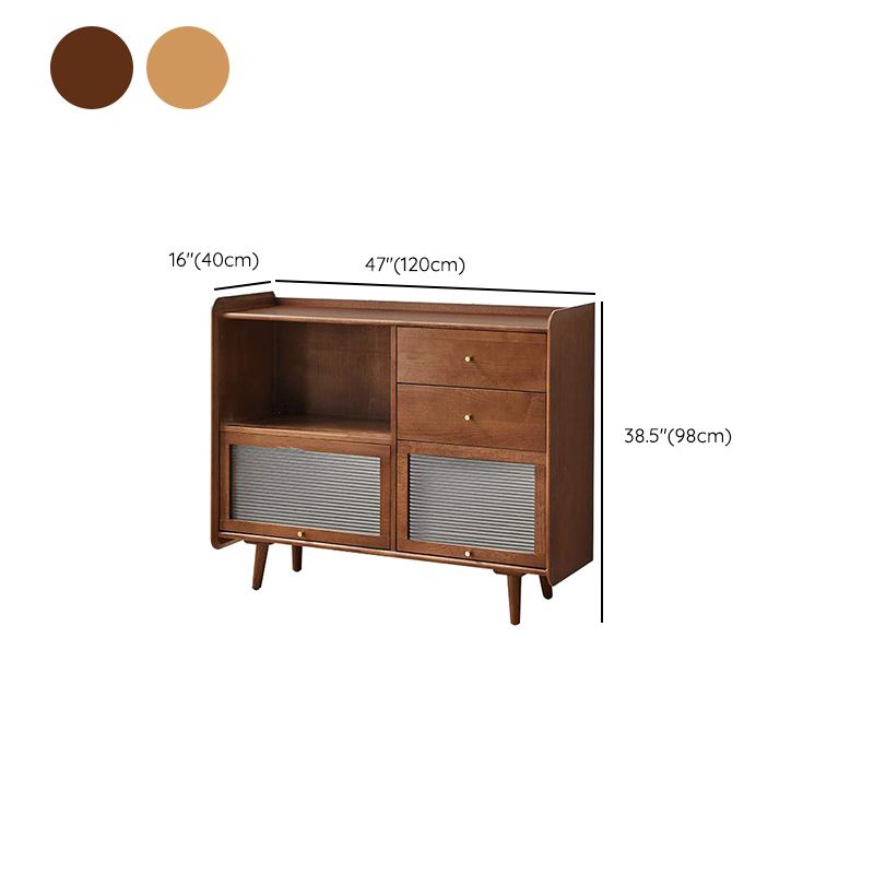 ソリッドウッドガラスのドアキャビネットと引き出し付きのコンテンポラリースタイルのビュッフェサイドボード