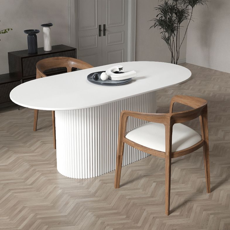 Modern White Top Dining Table Oval Dining Table with Wooden Base Clearhalo ' dining_table' 'Dining Tables & Seating' 'Dining Tables' 'furn' 'furn_dining_table' 'Furniture' 'furniture_dining_table' 'Kitchen & Dining Furniture' 'kitchen&dining_furn' 'kitchen' 'kitchen_dining_table' 1200x1200_a73b6be2-ef73-45e7-9a5d-094fbf51095e