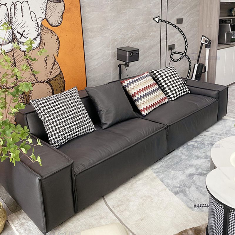 Sewn Pillow Back Settee Square Arm Sofa Couch in Black for Living Room Clearhalo 'furn' 'furn_sofas' 'Furniture' 'furniture_sofas' 'Living Room Furniture' 'Sofa' 'sofas' 1200x1200_a73be014-2525-47fe-af3d-dce96b371571