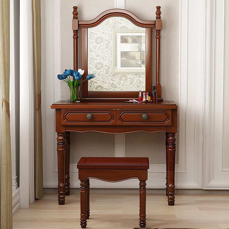 Traditional 2-Drawer Wood Dressing Table with Mirror Makeup Vanity Stool Clearhalo 'Bedroom Furniture' 'furn' 'furn_makeup_vanities' 'Furniture' 'Makeup Vanities' 'makeup_vanities' 1200x1200_a7404403-67bd-45fa-8f15-d5dbb94f8ba6