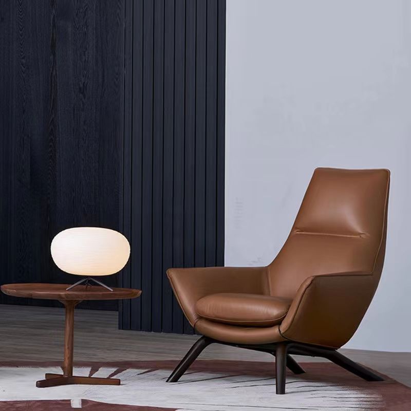 Modern Leather Fixed Back Chair in Brown Upholstered Flared Arms Chair Clearhalo 'Accent Chairs' 'accent_chairs' 'Chairs & Seating' 'furn' 'furn_accent_chairs' 'Furniture' 'Living Room Furniture' 1200x1200_a74201dd-2ed5-45f5-b944-ccf74e654955
