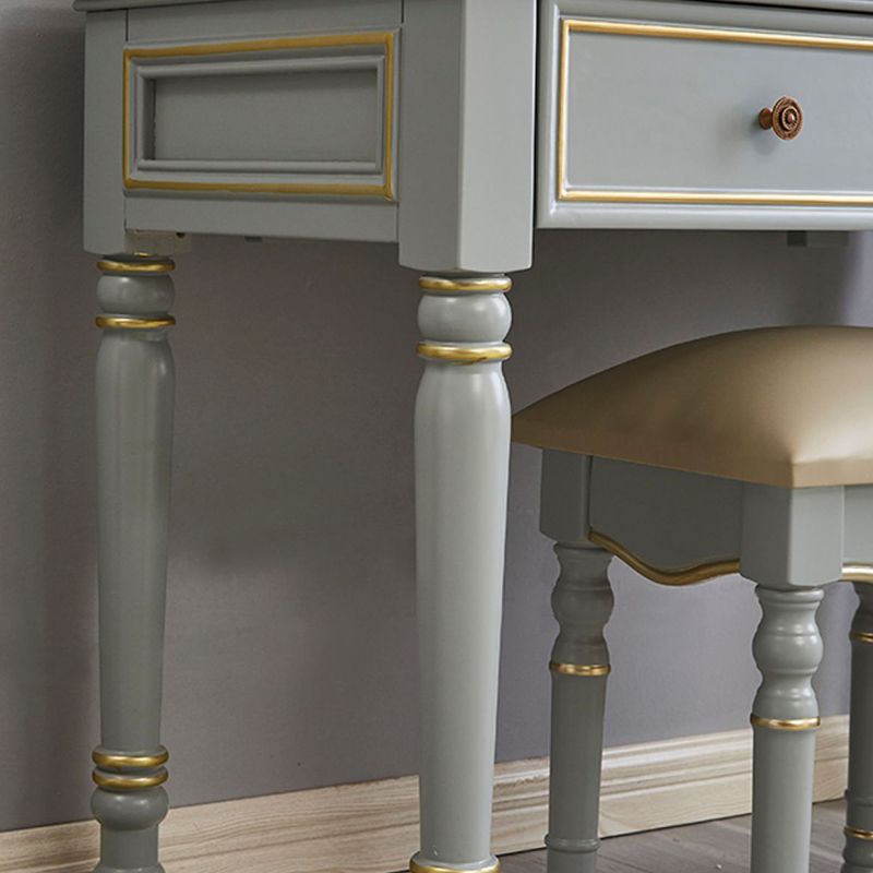 Meuble de bureau miroir 2 tiroir Vanité bleue avec tabouret rembourré