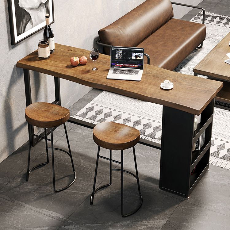 Tavolo da pub altezza della barra in legno tavolo da bistrot rettangolo marrone con 3 scaffali