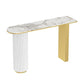 14 inch Wide Glam Console Table Oval Stone Stain Resistant Accent Table for Hall