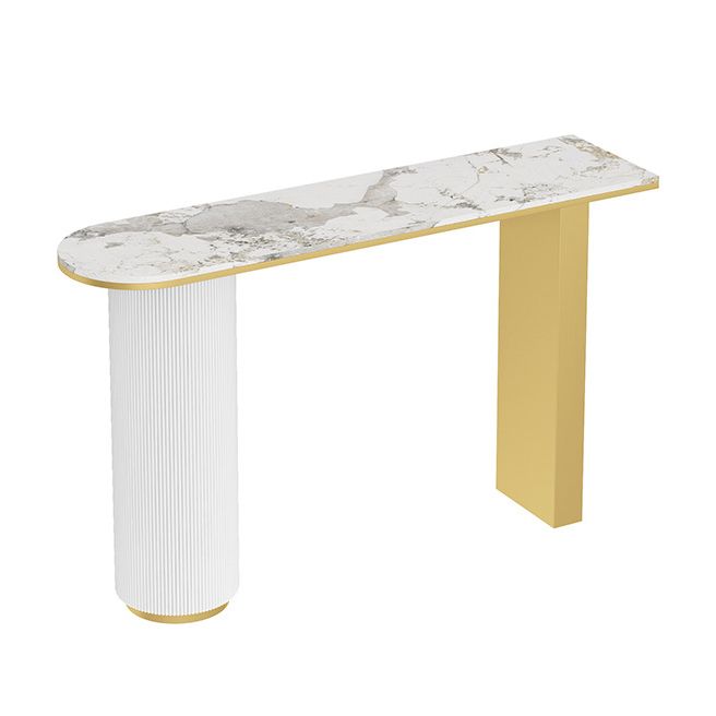 14 inch Wide Glam Console Table Oval Stone Stain Resistant Accent Table for Hall