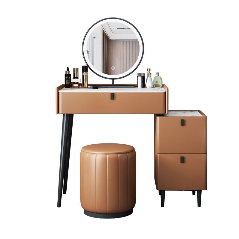 Modern 29.52 " H Slate Top Makeup Table with Drawers Vanity Stool