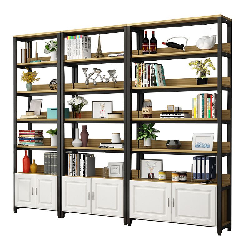 Metal Engineered Wood Shelf Bookcase Modern Home Open Book Shelf with 2 Doors