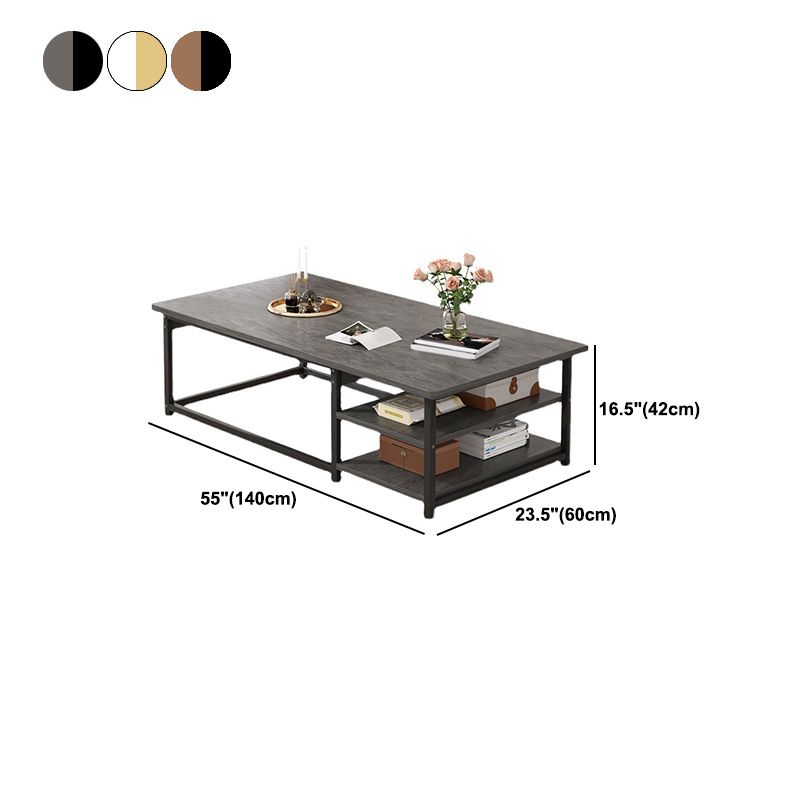 16.5" H Modern Rectangle Wooden Coffee Table Metal Frame Cocktail Table