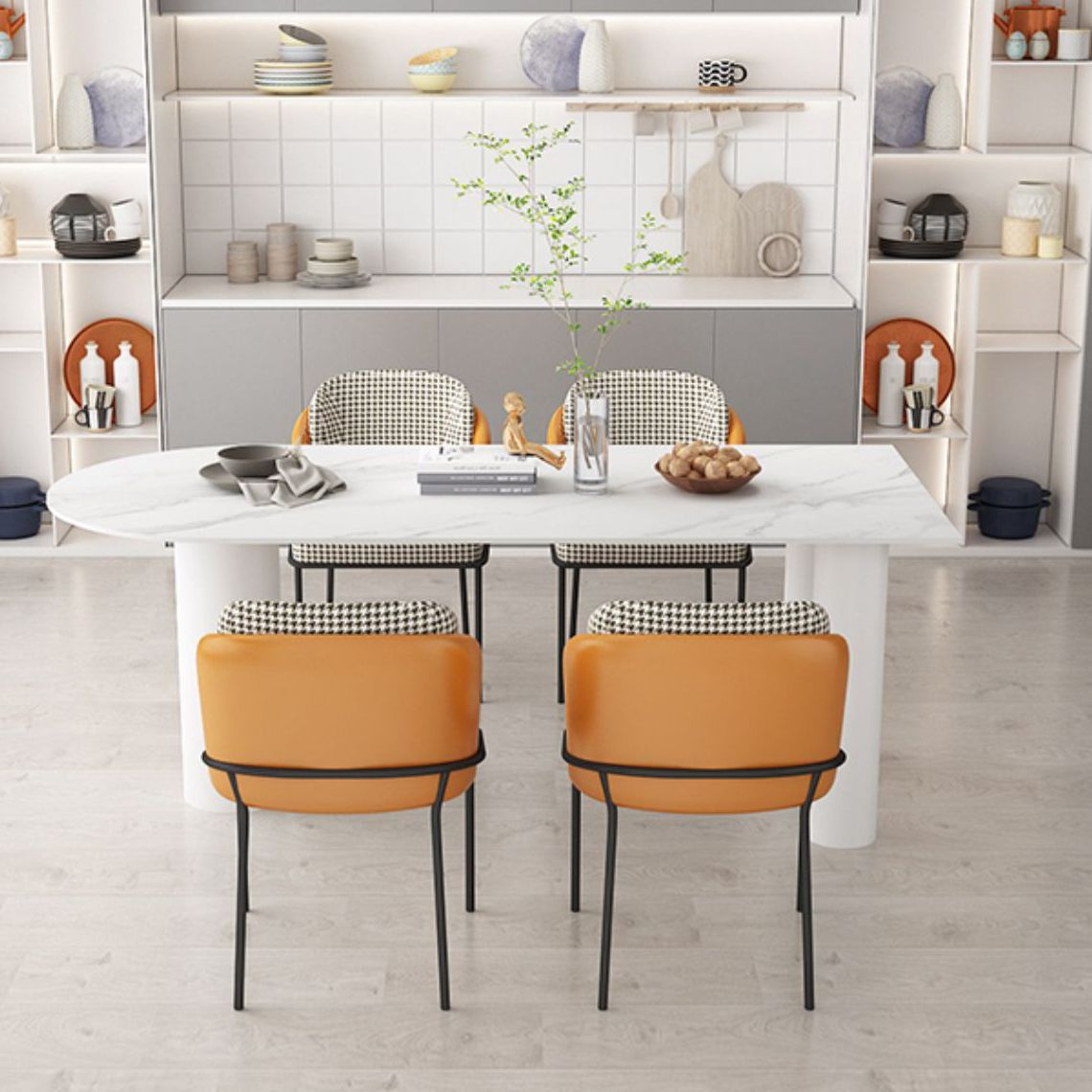 Simplicidad Forma gratuita Mesa de comedor Top de piedra sinterizada Base de hierro Desk Home Kitchen Kitchen