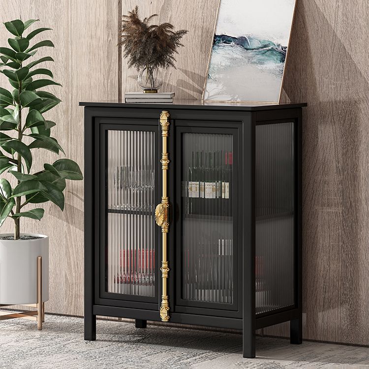 Glam Black Sideboard Clear Doors Glasser Server per soggiorno per soggiorno