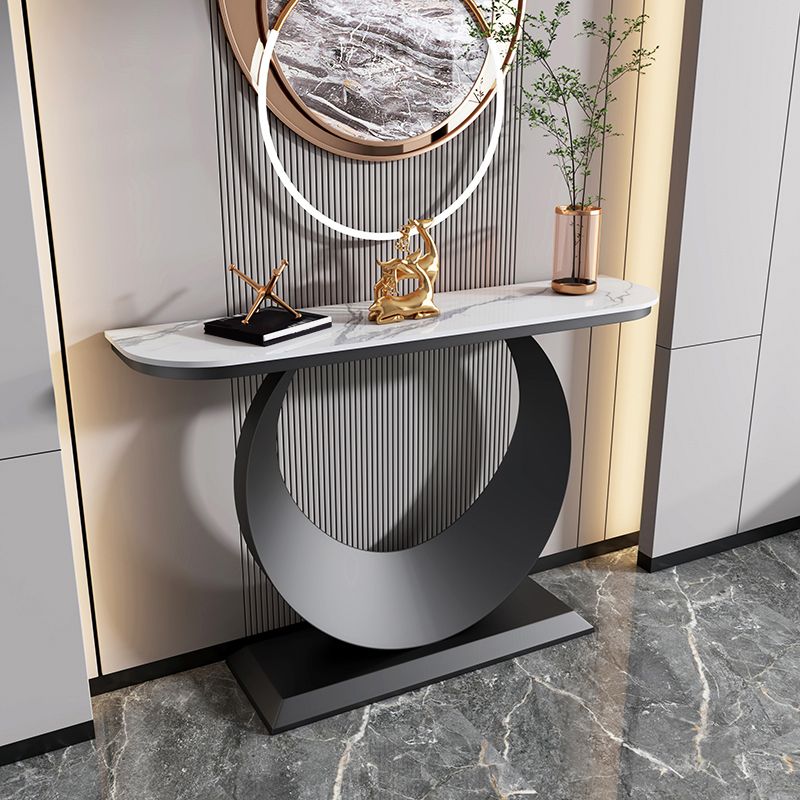 Zeitgenössische Halbmondkonsole Akzenttisch Antikes Finish -Konsole -Sofa Tisch in Stein