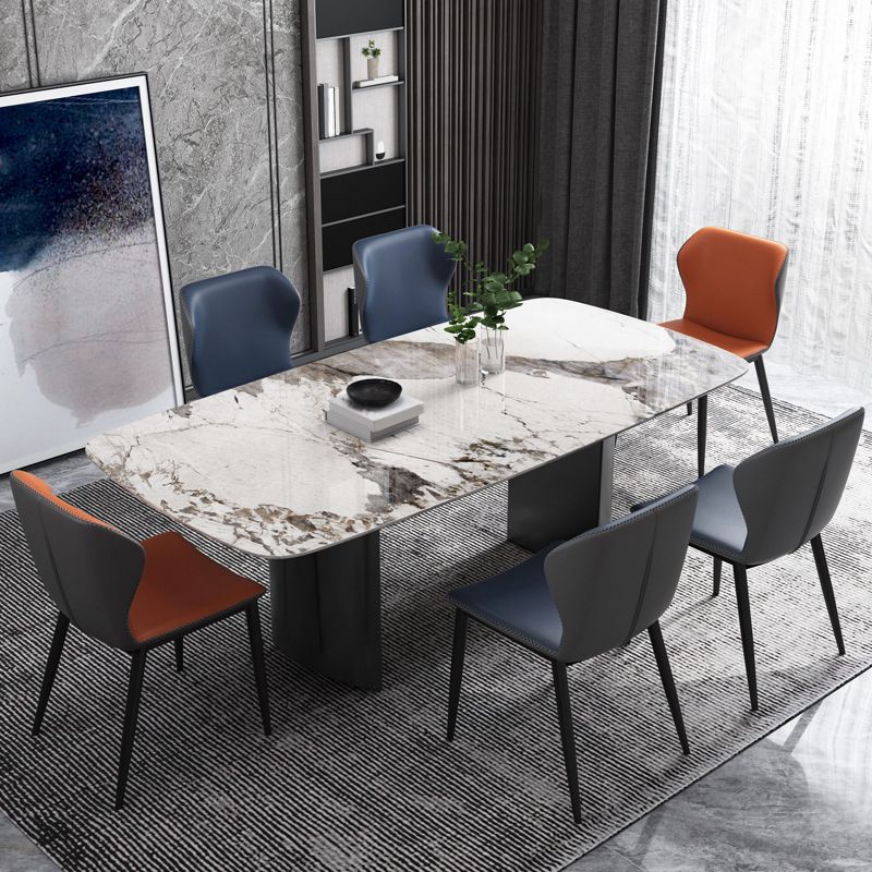 Industrial Style Rectangle Table Sintered Stone Dining Table with Metal Legs