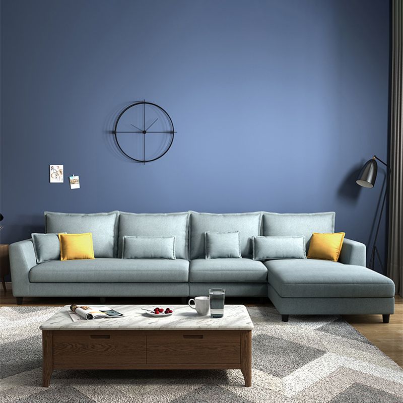Blue Fabric Sectional with Pillows Modern Style L-shape Sectional Clearhalo 'furn' 'furn_sectionals' 'Furniture' 'Living Room Furniture' 'Sectionals' 1200x1200_a7549660-e26c-469d-85b9-0418d9974950