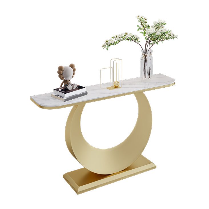 Stone Half Moon Console Table 31.5-inch Tall Accent Table with 1 Shelf Clearhalo 'Console Tables' 'console_tables' 'Entry & Mudroom Furniture' 'furn' 'furn_console_tables' 'Furniture' 1200x1200_a754f174-9077-4f3e-8724-8c65b9431720