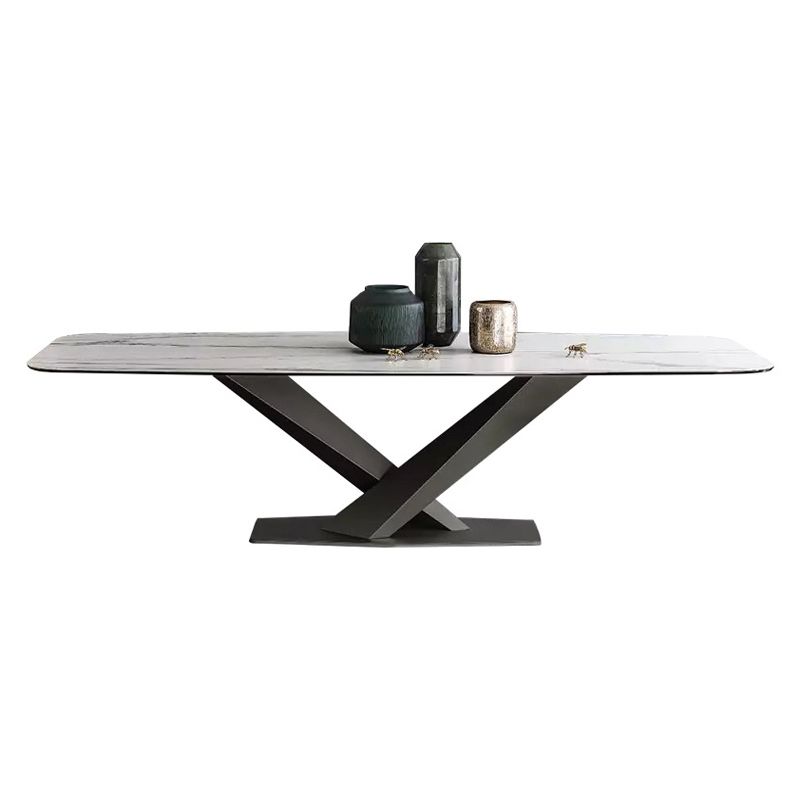 Metal Contemporary Rectangular Dining Table Sintered Stone Table for Dining Room Clearhalo ' dining_table' 'Dining Tables & Seating' 'Dining Tables' 'Furniture' 'furniture_dining_table' 'Kitchen & Dining Furniture' 'kitchen&dining_furn' 'kitchen' 'kitchen_dining_table' 1200x1200_a7581534-3d3c-4f07-9910-f8ddb7654fd5