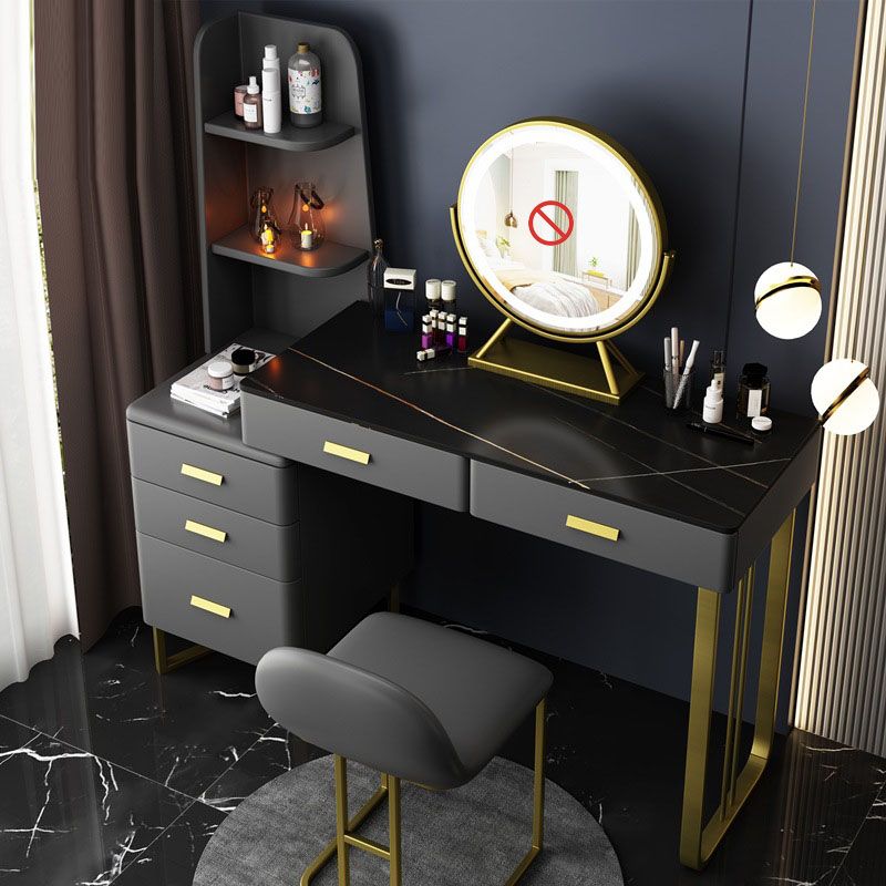 5 Drawers Makeup Table Desk Vanity Stone Top Vanity Table in Black