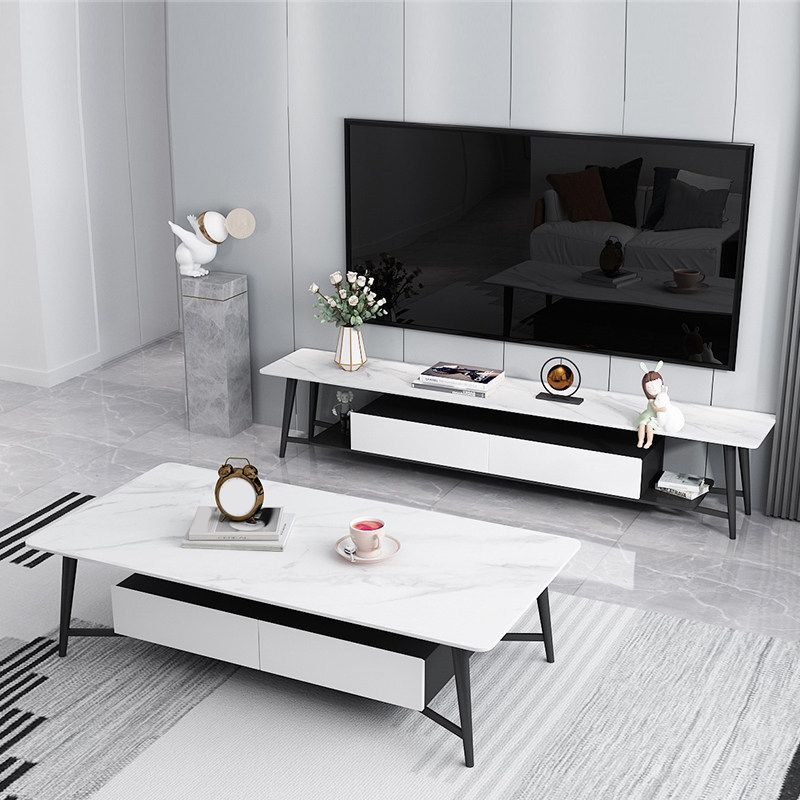 16" W TV Media Stand Modern Open Shelving TV Stand Console with Drawers