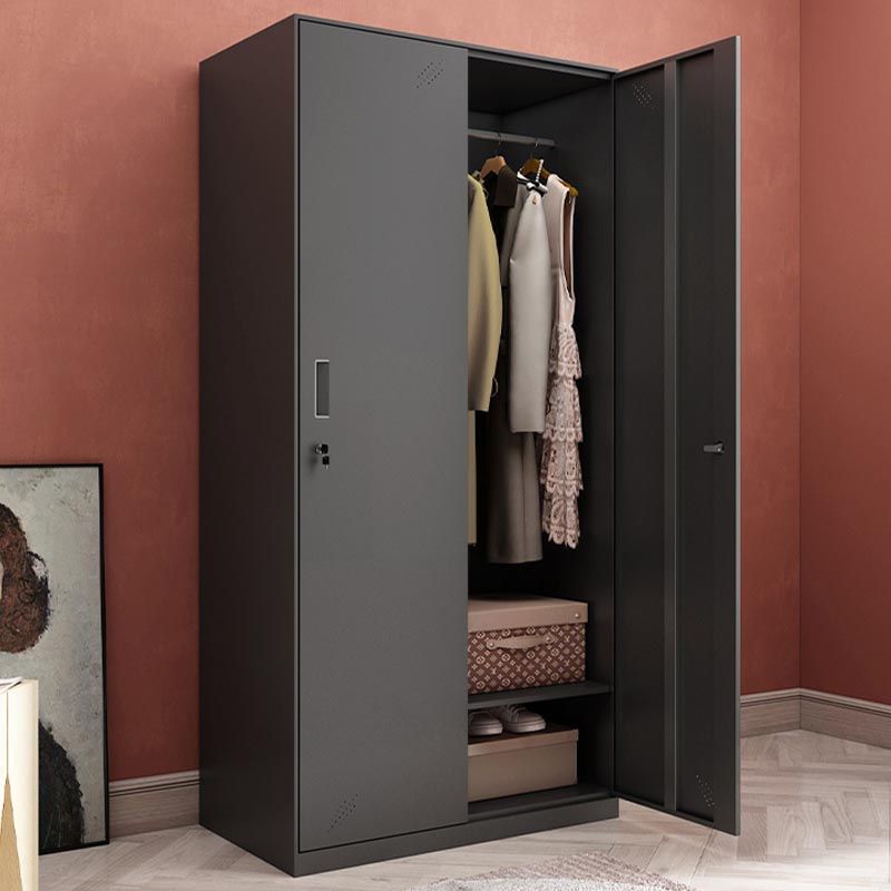 Black Metal Wardrobe Cabinet Contemporary Hinged Wardrobe Armoire Clearhalo 'Armoires & Wardrobes' 'armoires_wardrobes' 'Bedroom Furniture' 'furn' 'furn_armoires_wardrobes' 'Furniture' 1200x1200_a75e67b6-e789-44a9-b4dd-21c8b41d8875