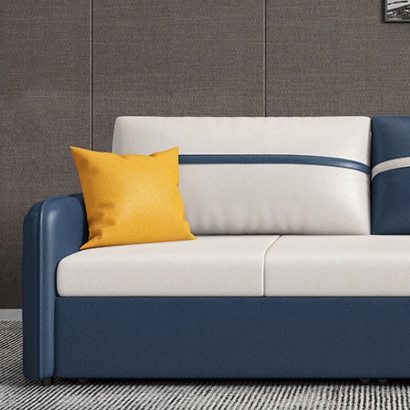 Square Arm Contemporary Convertible Faux Leather Couch Bed with 2 Pillows Clearhalo 'furn' 'furn_sofas' 'Furniture' 'Living Room Furniture' 'Sofa' 'sofas' 1200x1200_a760f647-1851-4435-abf0-3c25608bf70a