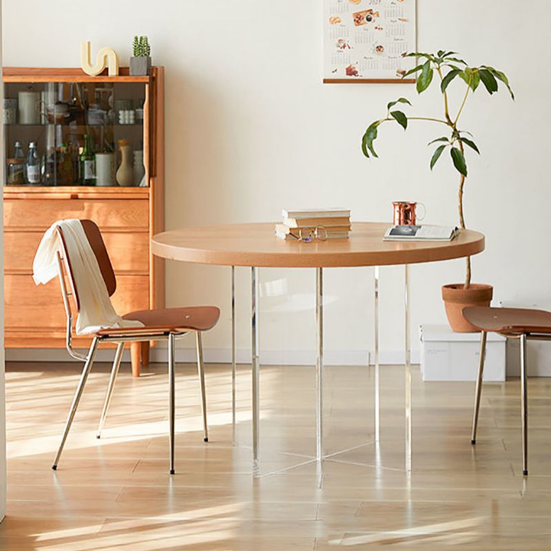 Pine and Acrylic Round Dining Table Modern Natural Dinner Table Kitchen Home Clearhalo 'Dining Tables & Seating' 'Dining Tables' 'dining_table' 'furn' 'furn_dining_table' 'Furniture' 'furniture_dining_table' 'Kitchen & Dining Furniture' 'kitchen' 'kitchen_dining_table' 1200x1200_a762850b-dfeb-4ac9-8d75-1c99323a31f0