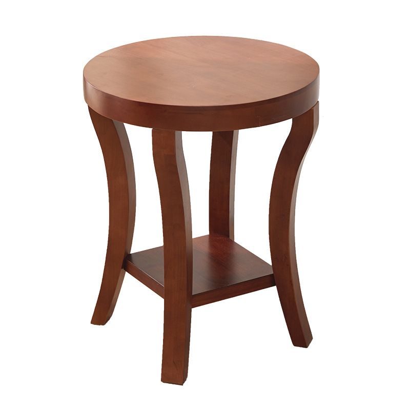 Tableau de côté traditionnel en bois rond 23,6 "Table de bout à 4 jambes de haut avec étagère