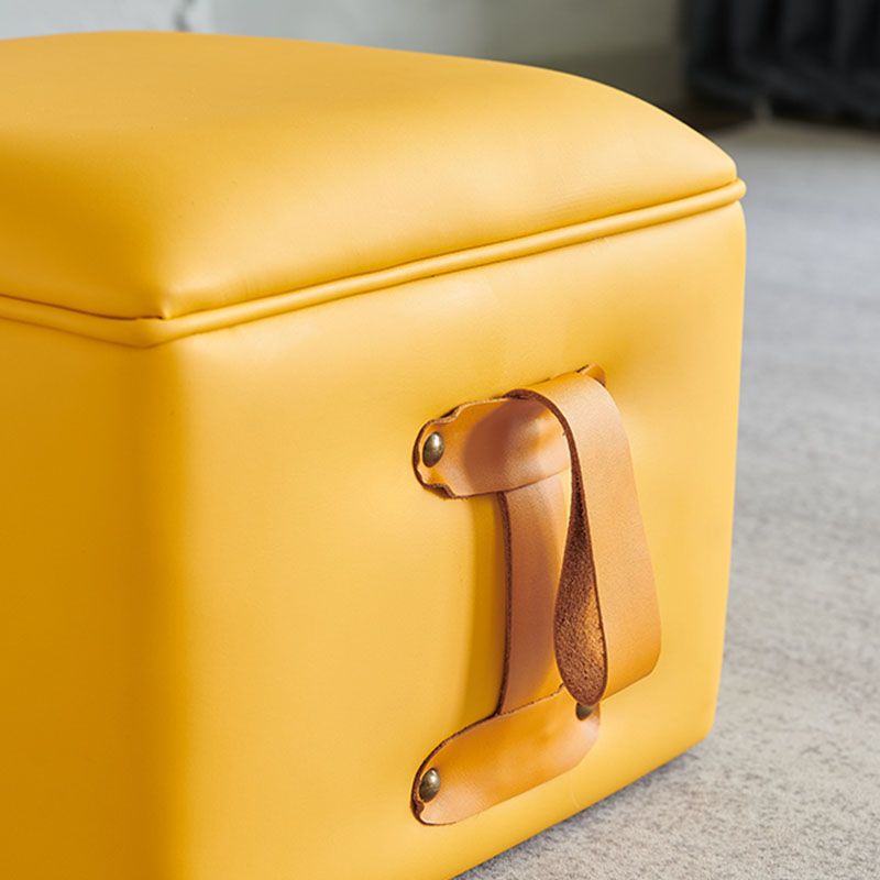 Glam Pouf Ottoman Genuine Leather Stain Resistant Upholstered Solid Color Square Ottoman